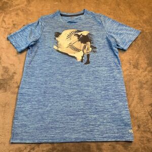 DSG Boys Blue Baseball Graphic Performance T-Shirt XL 18 Space Dye Athletic Tee